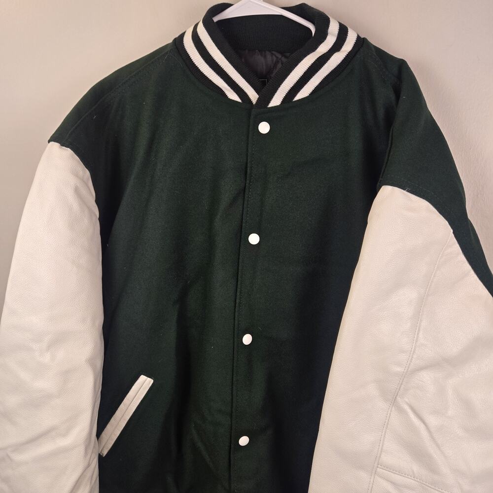 Holloway VARSITY JACKET Men 5XL TALL Letterman GREEN Wool WHITE Arms NWT RETRO